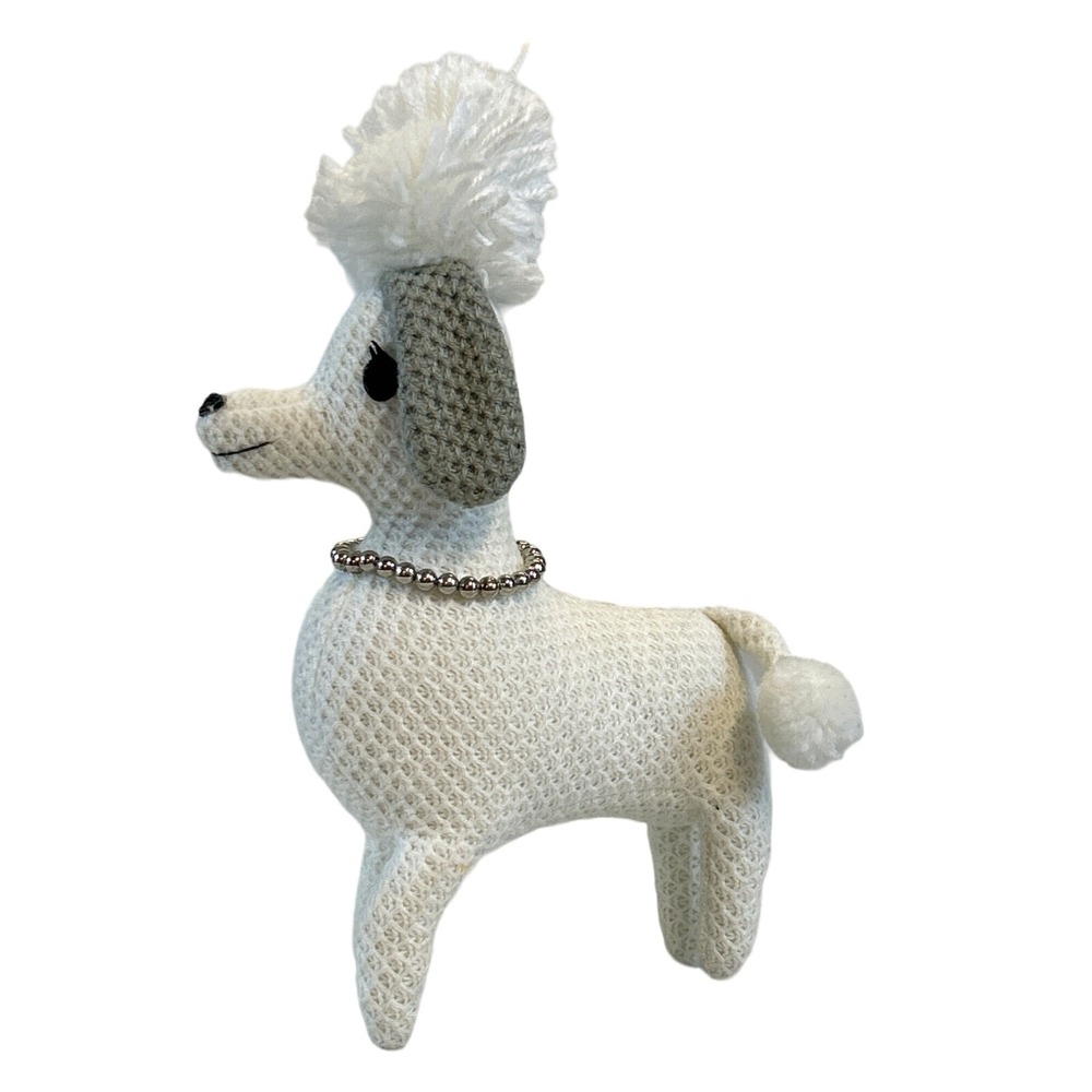 Target French Poodle‎ 8" Plush Knit White Silver Necklace Pink Bow